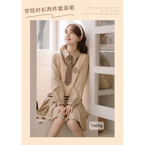 Sét váy tiểu thư 3 món gile cà vạt hot hit chuẩn hàng quảng châu