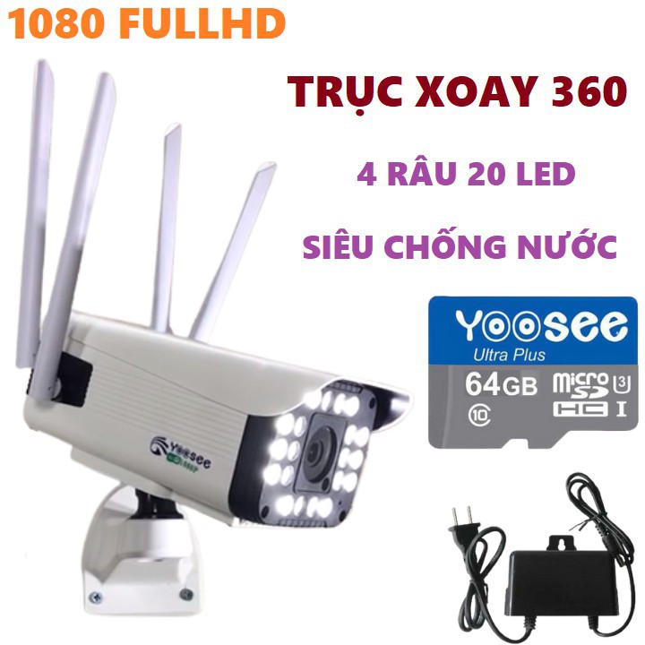 Camera Ngoài Trời Yoosee thân Quay Quét 20 Led 4 Râu Wifi Độ Phân Giải 3.0 Tặng Thẻ 64G