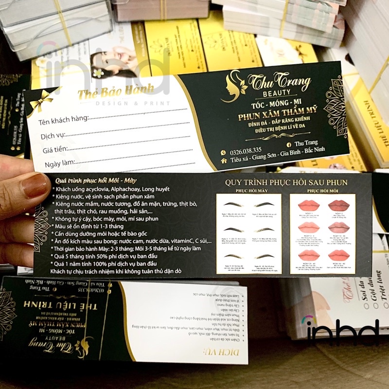Mẫu Thẻ Bảo Hành Phun Xăm cho Spa TMV beauty