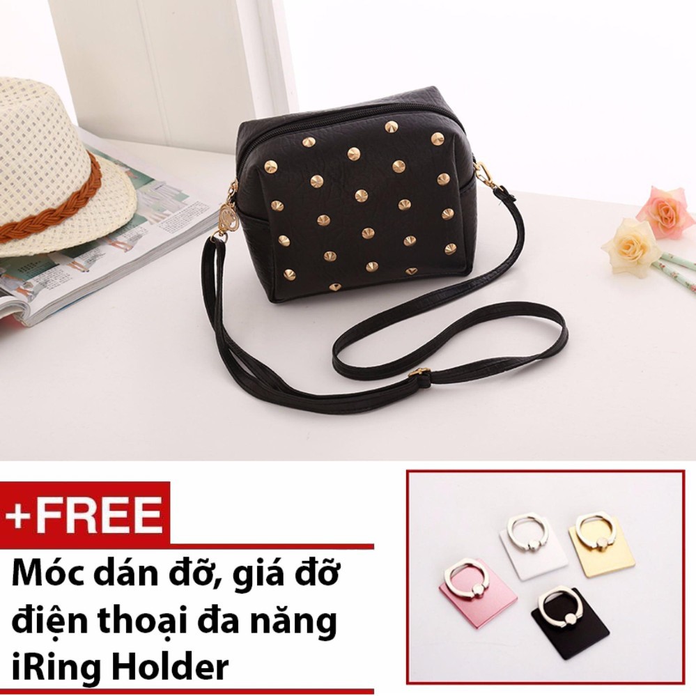 Túi đeo chéo mini đinh tán cực xinh cho bạn gái + Tặng kèm 1 móc dán đỡ điện thoại đa năng