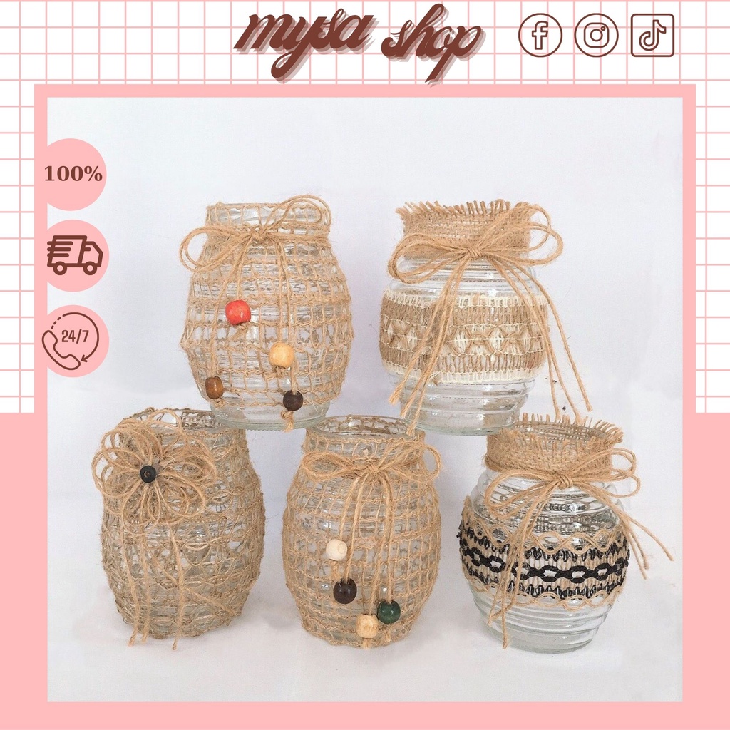 Lọ thủy tinh ❤️FREESHIP❤️ lọ cắm hoa thủy tinh thân bầu decor/trang trí dây thừng