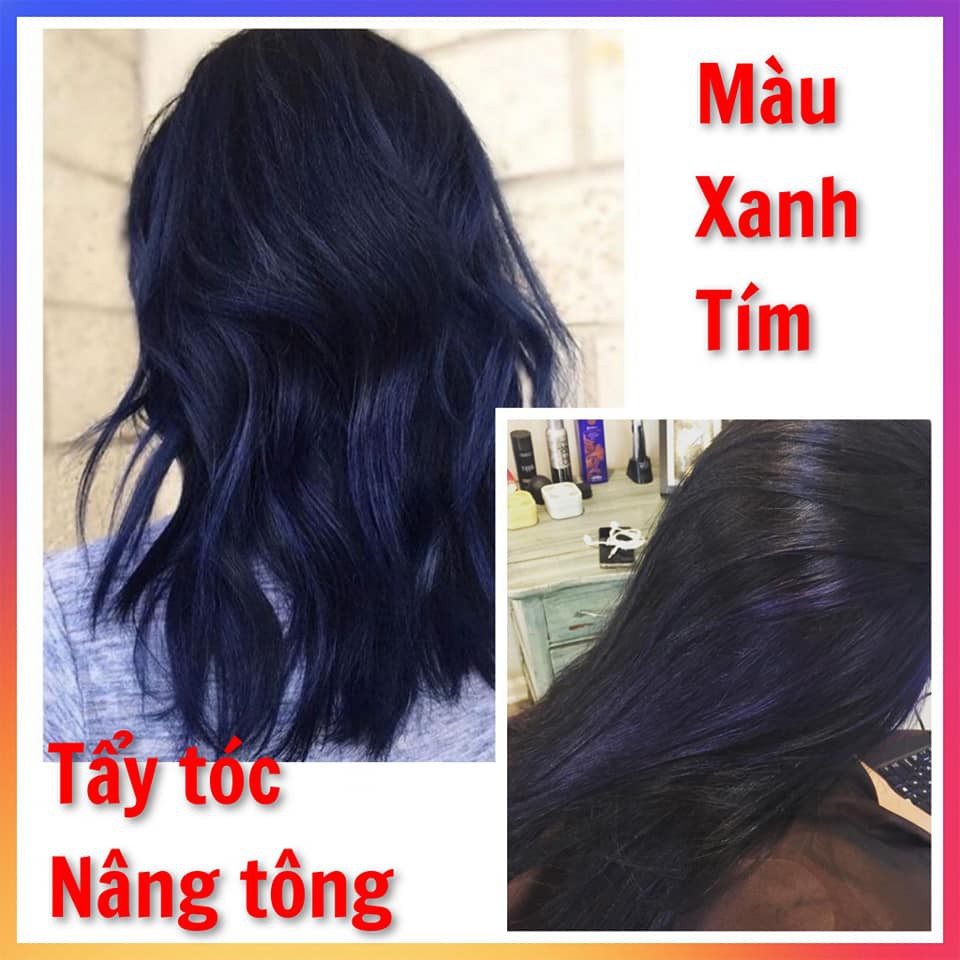 "Thuốc nhuộm tóc màu XANH TÍM-Thuốc nhuộm tóc LAVOX 3D  Nano Collagen siêu dưỡng+tặng kèm oxy trợ nhuộm và bao tay"