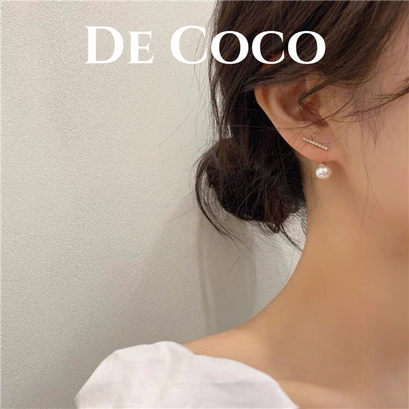 Khuyên tai bạc 925 thanh ngang mix hạt trai De Coco