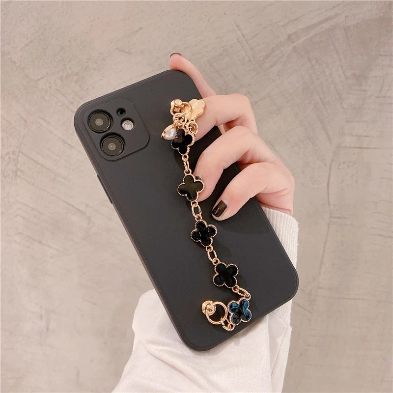 Đen Ốp Điện Thoại tpu Mềm Họa Tiết Hoa Có Dây Đeo Cho iphone 15 14 pro max 13 12 pro max 11 pro max xs max xr x 7 8 plus