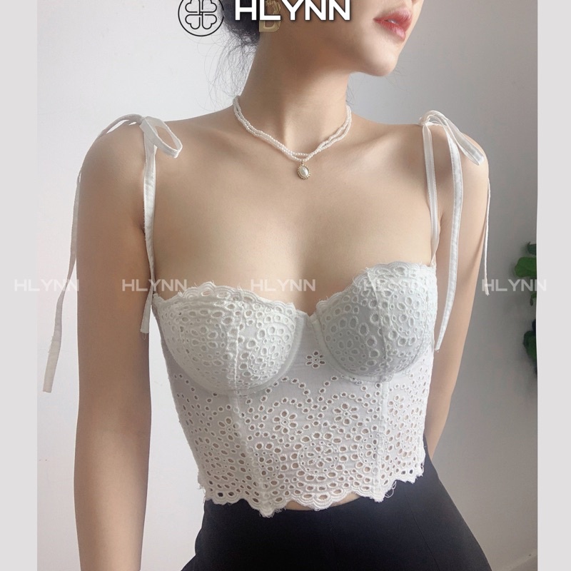 Áo Corset Vải Thô Thêu Hoa Có Gọng Mút Mỏng M189