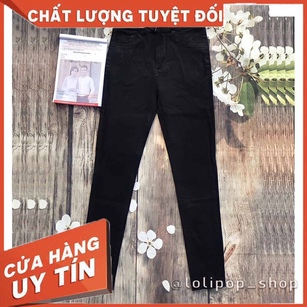 Quần jean nữ đen trơn dáng SKINNY - cạp cao siêu co giãn