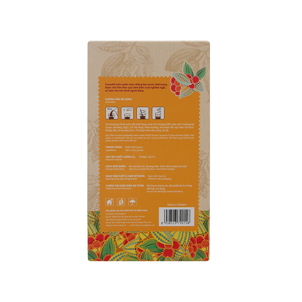 Bột cacao nguyên chất CacaoMi Premium hộp 127g