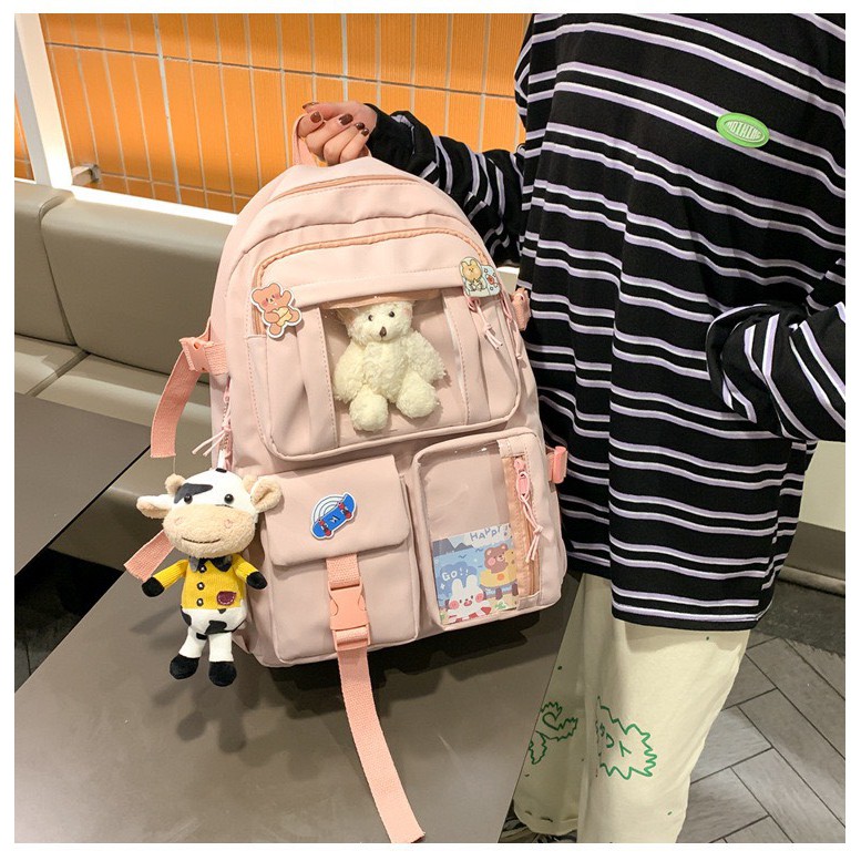 Balo ulzzang nam nữ đi học chống thấm túi trong suốt ( kèm sticker) BAG U CTO238