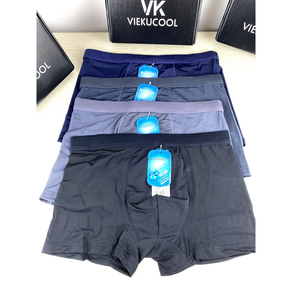 Hộp 4 quần lót đùi nam thông hơi ( sịp boxer lỗ nhỏ) chất liệu cotton thoáng mát, co dãn tốt, ôm dáng thoải mái.