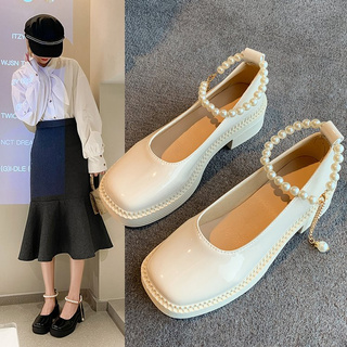  Giày đế xuồng phối dây xích đính ngọc trai giả thời trang nữ tính ngọt ngào