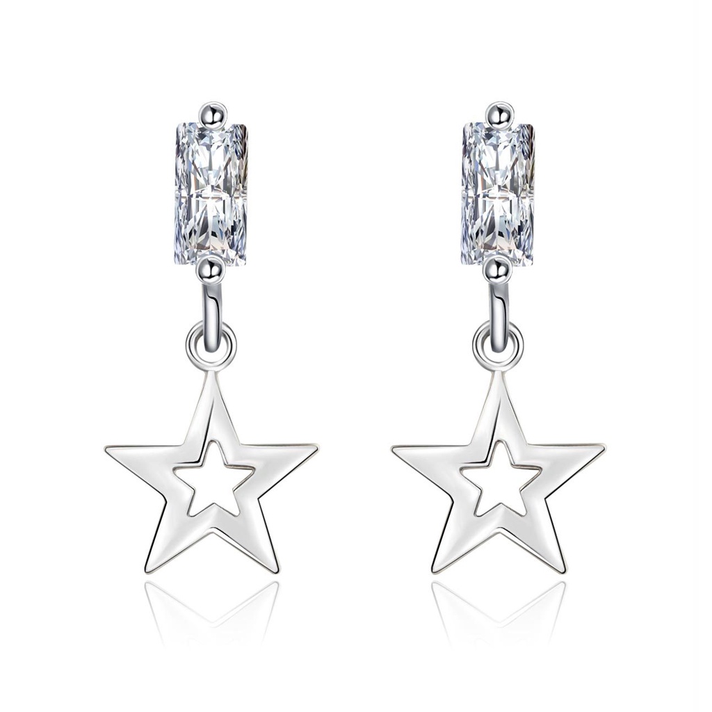Khuyên Tai Bạc 925 Hình Ngôi Sao Năm Cánh Đính Đá Zircon Phối Dây Tua Rua Ngọt Ngào Cho Nữ-S1