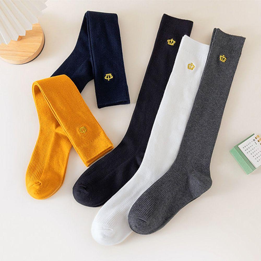 Vớ Dài Ngang Đùi Bằng Cotton Màu Trơn Họa Tiết Vương Miện Harajuku Dành Cho Nữ 2Lilife