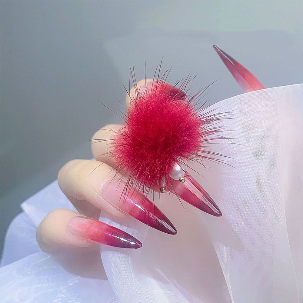 [Hàng mới về] Quả cầu lông xù 3d đính ngọc trai giả trang trí móng tay phong cách thời trang DIY