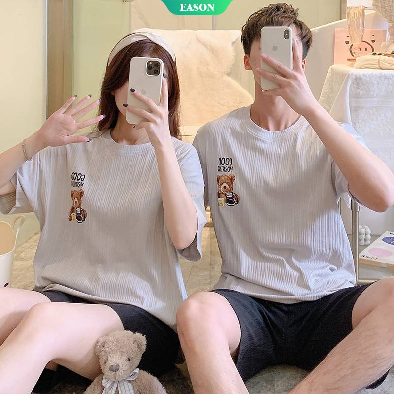 Bộ Đồ Ngủ Tay Ngắn Cổ Tròn Chất Liệu Cotton Mỏng Mềm Mại Thoải Mái Thời Trang Mùa Hè Cho Nam Và Nữ WT41