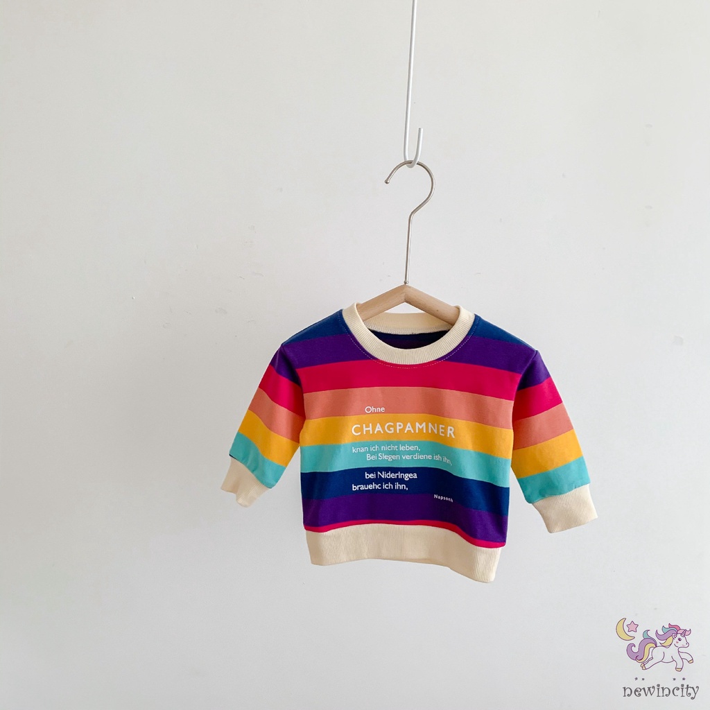 Áo Hoodie Họa Tiết Sọc Cầu Vồng Phong Cách Hàn Quốc Cho Bé Gái