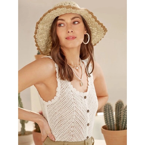 Áo Len Croptop Hai Dây Cúc Gỗ 2 Màu Trắng Be, Labibi