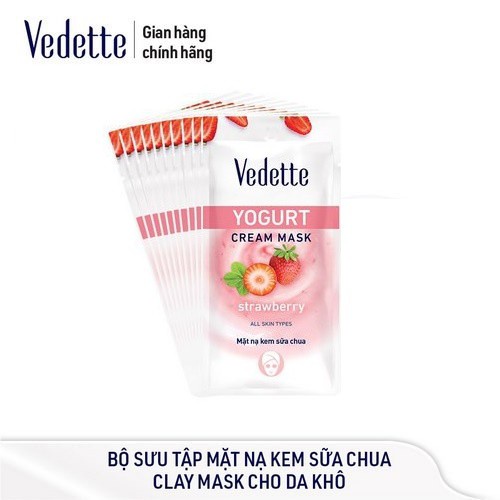 Combo 10 Mặt Nạ Kem Sữa Chua Dâu 10ml VEDETTE - Dưỡng ẩm và Se khít lỗ chân lông