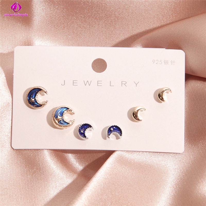 Set 3 Đôi Khuyên Tai Hình Hoa Đính Đá Dễ Thương Cho Nữ