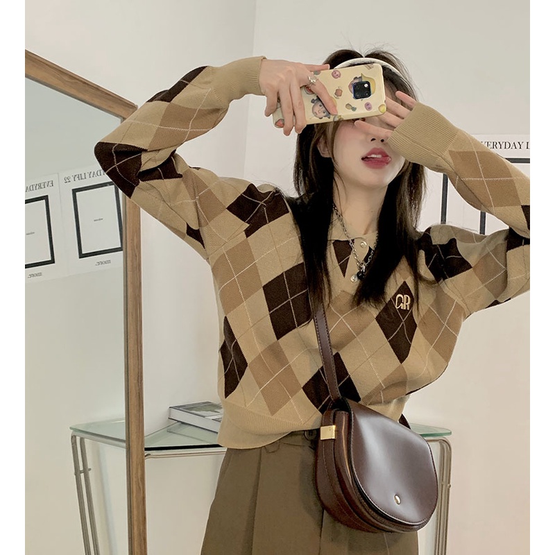 QKOOLE Áo nữ  tay dài cổ bẻ thời trang Hàn Quốc xinh xắn