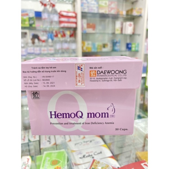 Viên bổ sung sắt hiệu quả hấp thu 100% HemoQ Mom nhập khẩu Hàn Quốc cho bà bầu, người thiếu máu ( Hộp 30 viên)