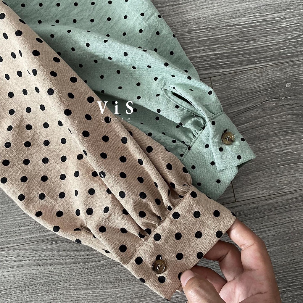 Áo sơ mi nữ tay dài chấm bi