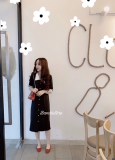 Đầm suông đen cổ bẻ