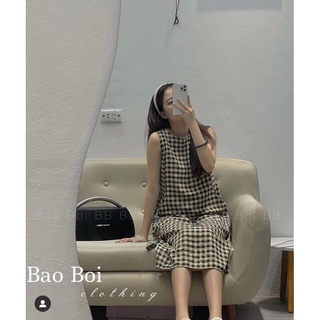 Váy maxi kẻ rút dây hở lưng