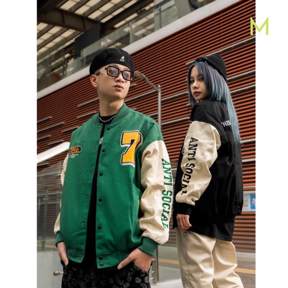 Áo khoác bomber varsity kaki N7 ANTI SOCIAL jacket bóng chày basic nam nữ form rộng Local Brand T5