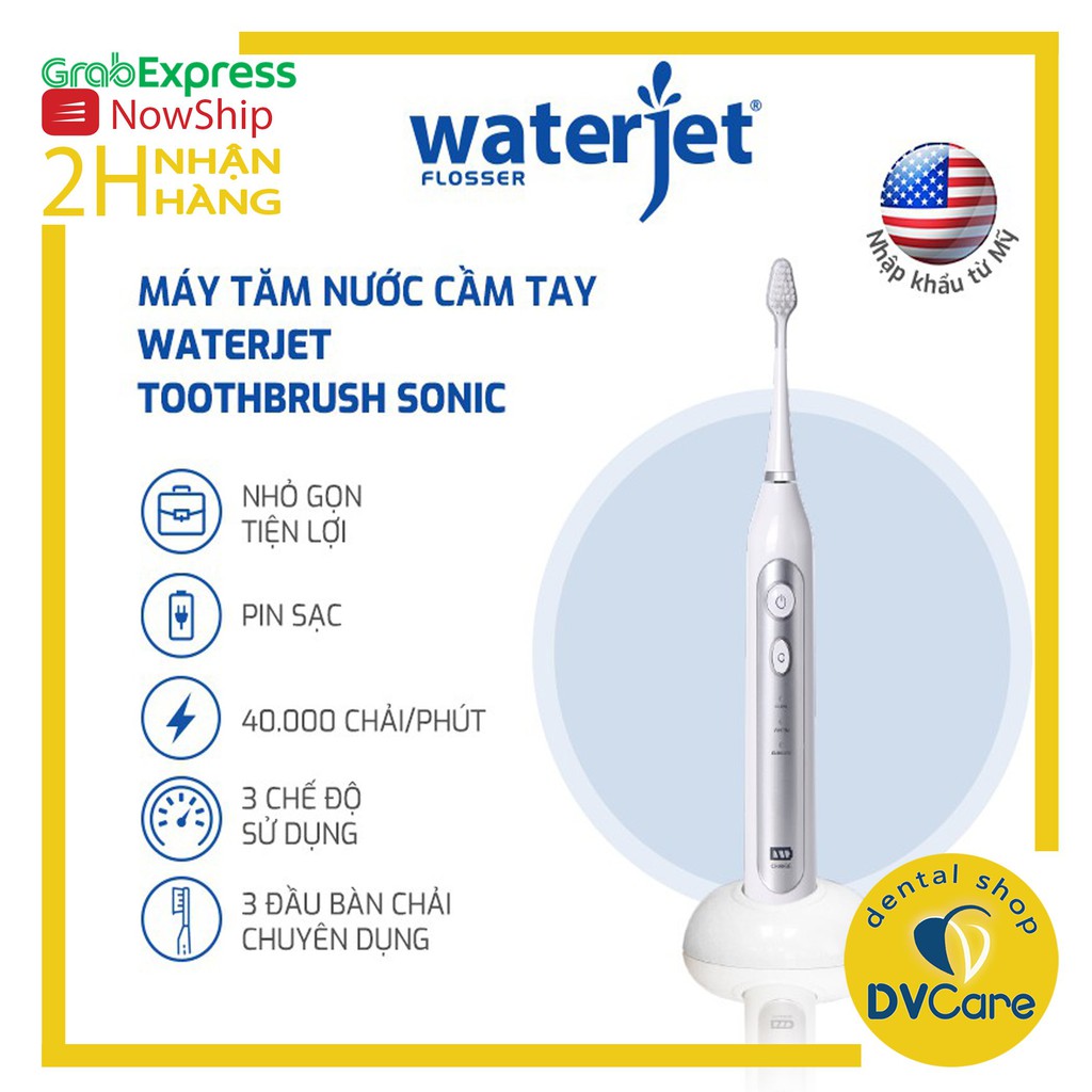 Bàn chải điện sóng siêu âm Waterjet Toothbrush Sonic đánh bay mảng bám gấp 10 lần [dvcareshop]