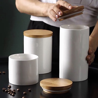 Hũ đựng đồ khô bằng sứ có nắp gỗ họa tiết đa dạng tiện dụng - VS256