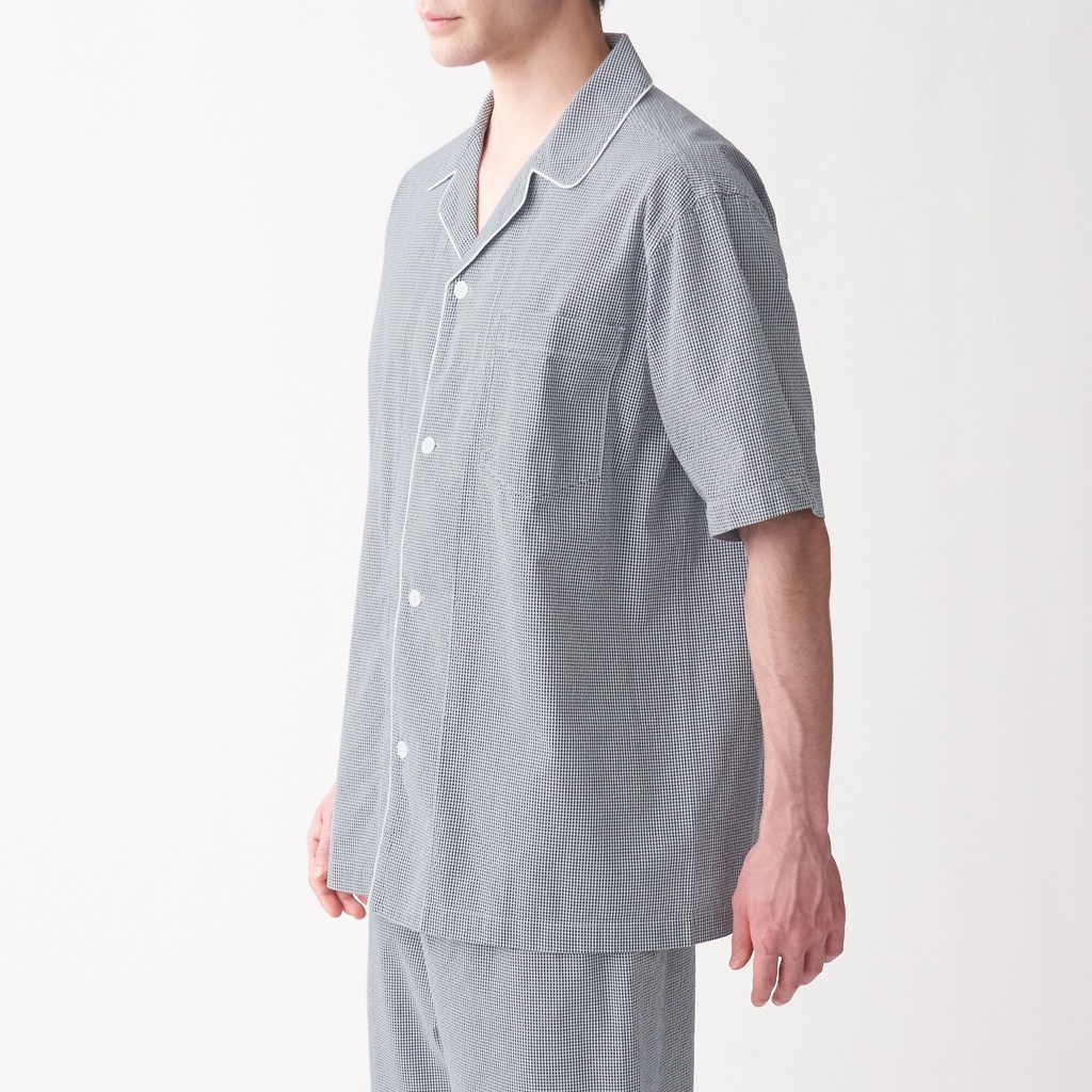 Muji Bộ Pyjama Nam Vải Seersucker Không Đường May Sườn