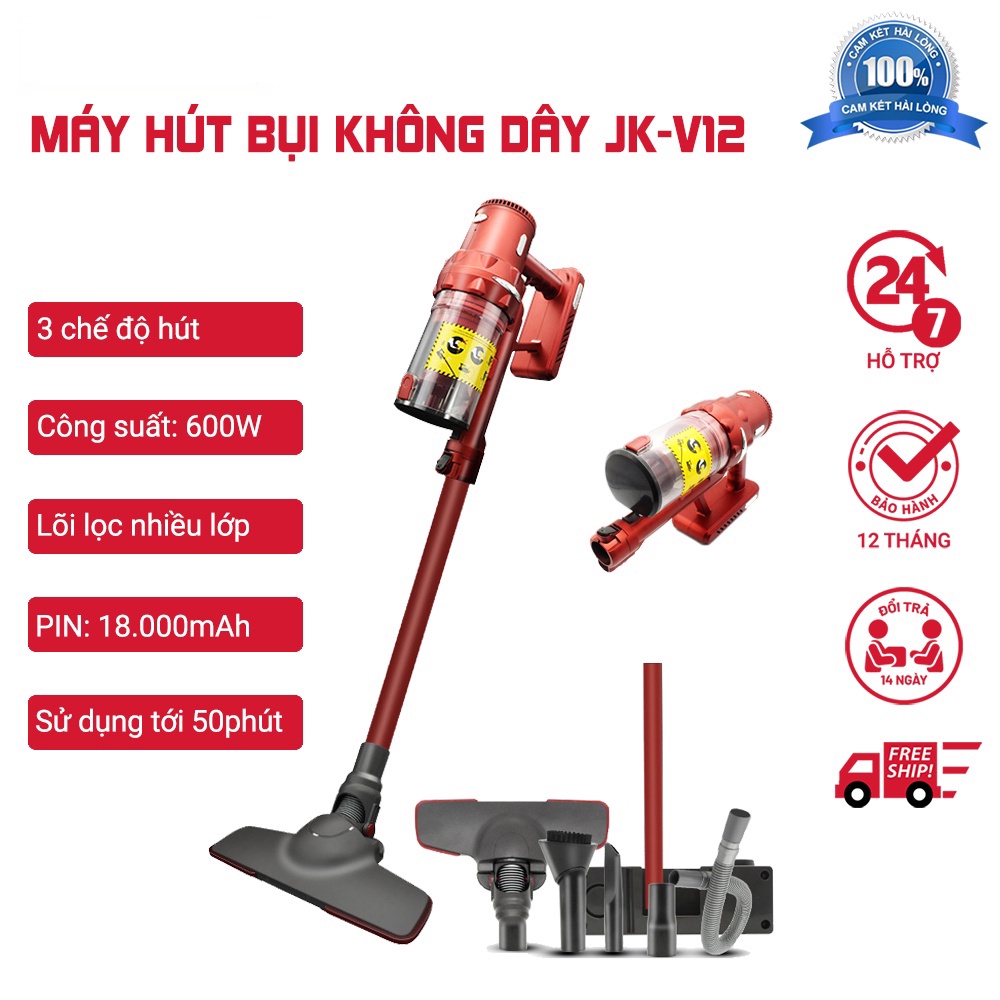 Máy Hút Bụi Cầm Tay Không Dây JK-V12 Đa Năng Cho Gia Đình Sử Dụng Pin Sạc, Hút Giường, Đệm, Xe Hơi - Bảo Hành 24 tháng