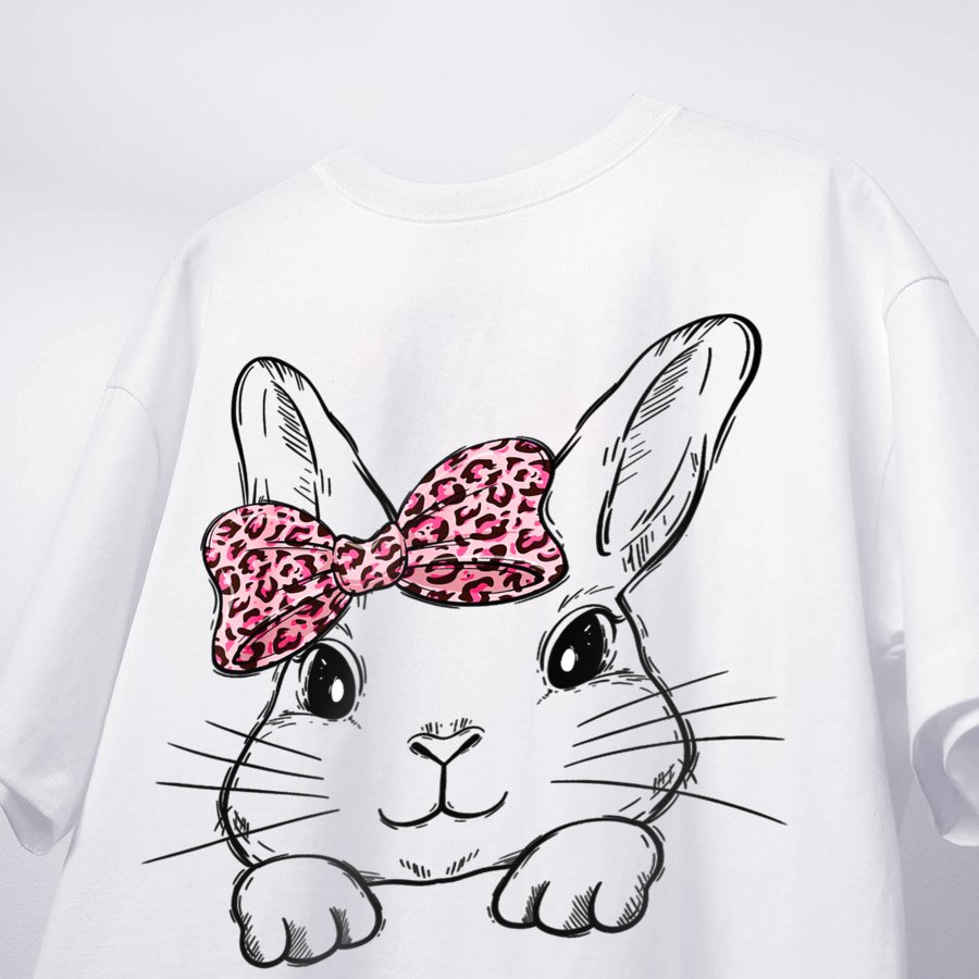 Áo thun nữ cổ tròn Cotton thoáng mát mặt thỏ dễ thương đeo nơ MVR KK3929