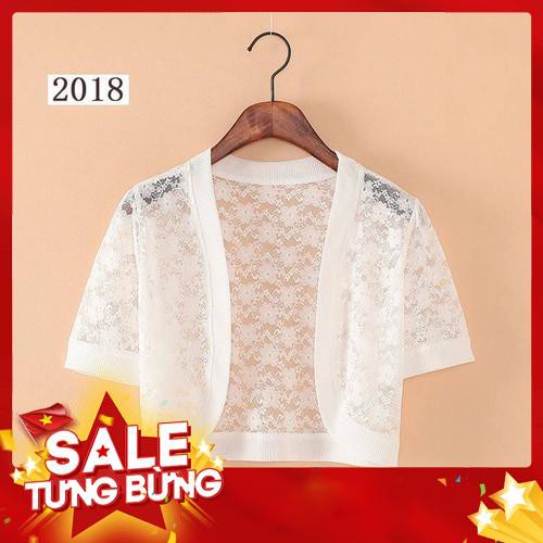 áo khoác cardigan chất chiffon tay ngắn phối ren hoa thiết kế thanh lịch -Hàng nhập khẩu