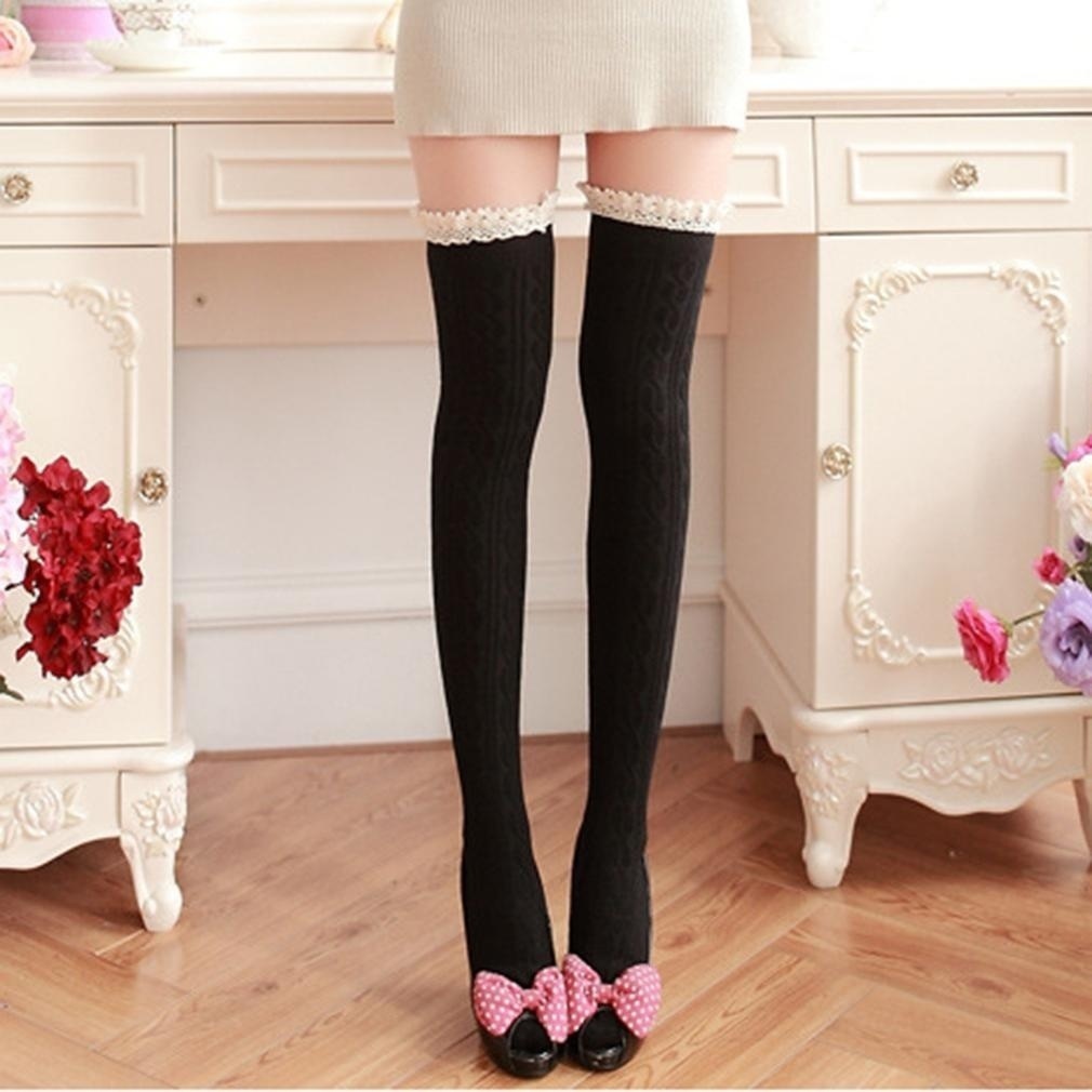 Tất Đùi Cotton Viền Ren Cho Nữ