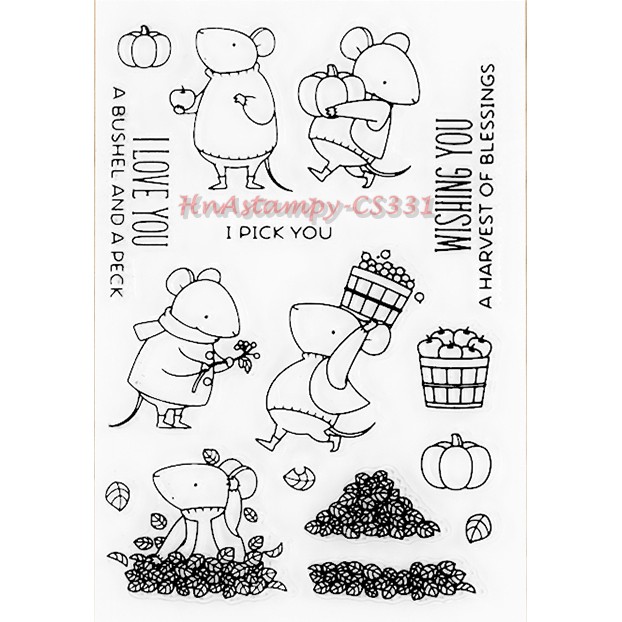 hnastampy CS331 con dấu tem trong suốt seal clear stamp dùng cho handmade scrapbook bộ chuột autumn