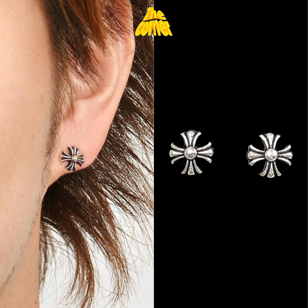 Bông tai Chrome Heart Titan khuyên mạ bạc không gỉ