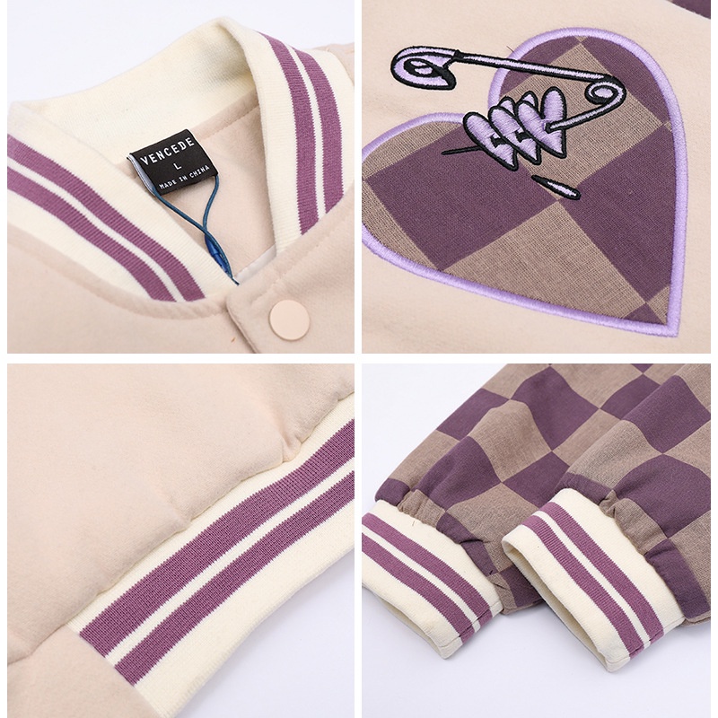 IELGY    Áo Khoác Bóng Chày Đồng Phục Kẻ Caro retro niche