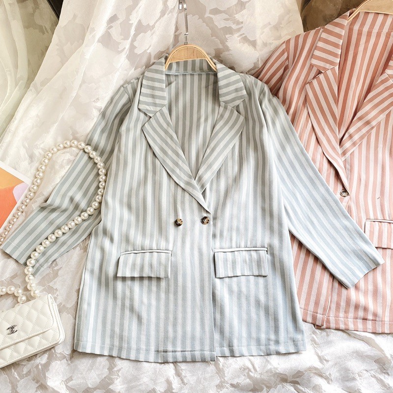 Áo khoác Blazer nude cao cấp chất vải dày dặnÁo vest sọc dài tay nữ