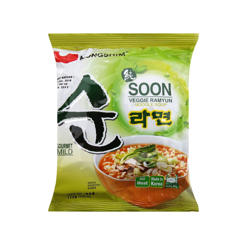 Lốc 5 gói mì chay Hàn Quốc Nongshim Soon Veggie Ramyun 112g *5