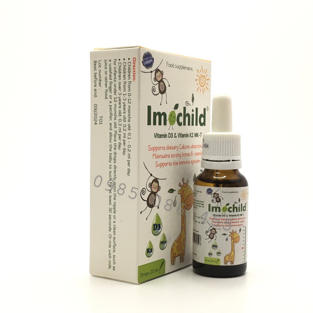 Vitamin D nhỏ giọt IMOCHILD - Bổ Sung Vitamin D3 và K2, DHA, Hỗ Trợ Trẻ Hấp Thụ Canxi, Phát Triển Chiều Cao