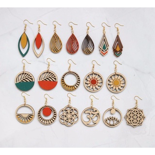 Khuyên Tai Gỗ Họa Tiết Boho Vintage