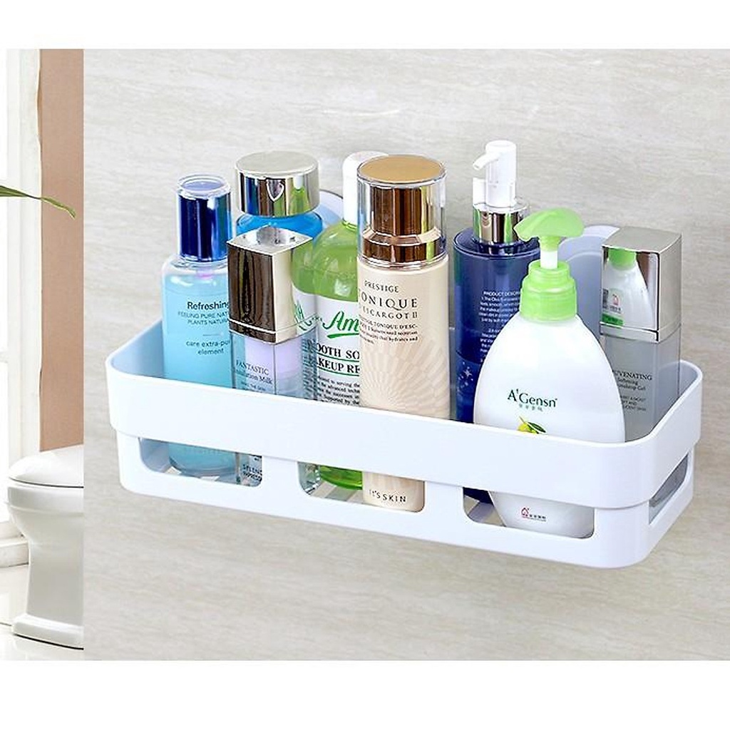 Khay Kệ Nhựa Chữ Nhật Đa Năng Dán Tường Để Mỹ Phẩm, Đồ Nhà Bếp, Nhà Tắm, kích thước: 24cm x 10cm x 7cm