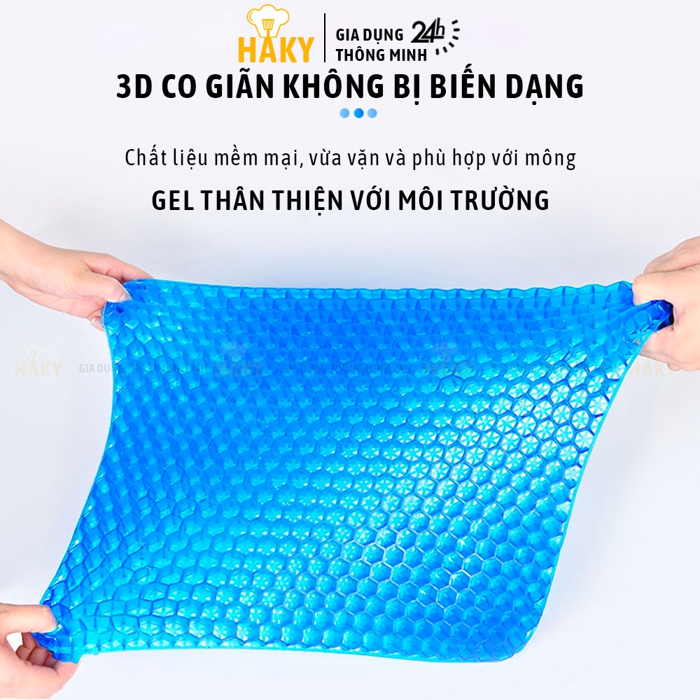 Đệm Gel 3D cao cấp lót ghế ngồi, thế hệ mới HAKY 018, nệm ngồi lót mông thiết kế dạng tổ ong thoáng khí, chất gel bền