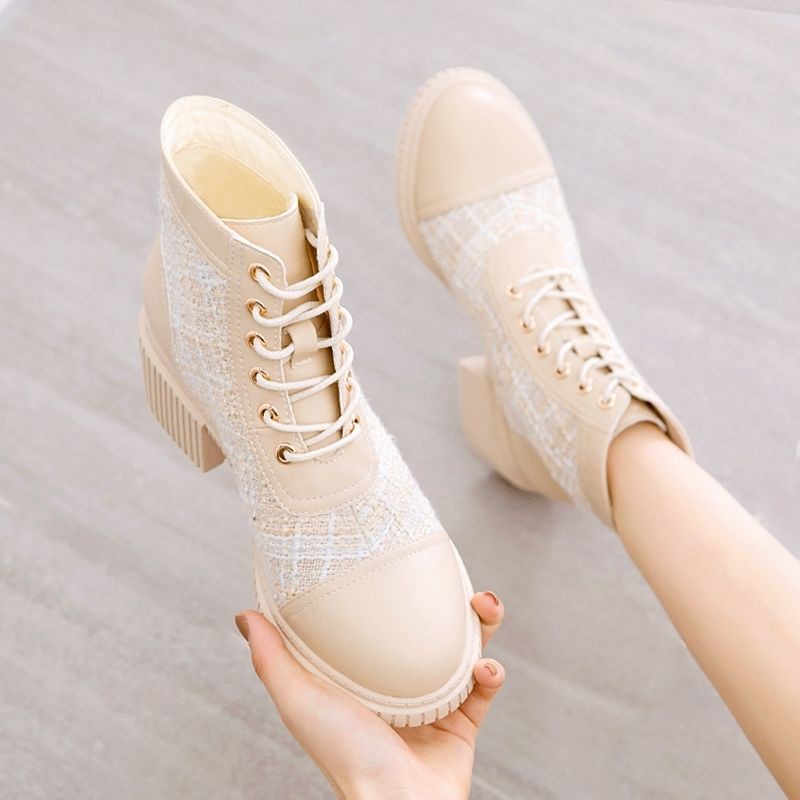 Girls' boots middle heel boots Korean fashion net red single shoes versatile casual boots women's shoes