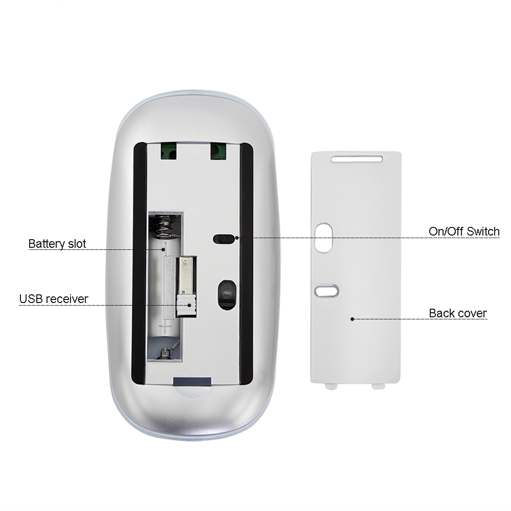 CHUYI Chuột không dây USB 2.4G 1600DPI Siêu Mỏng Có Đầu Chuyển Đổi Type-C