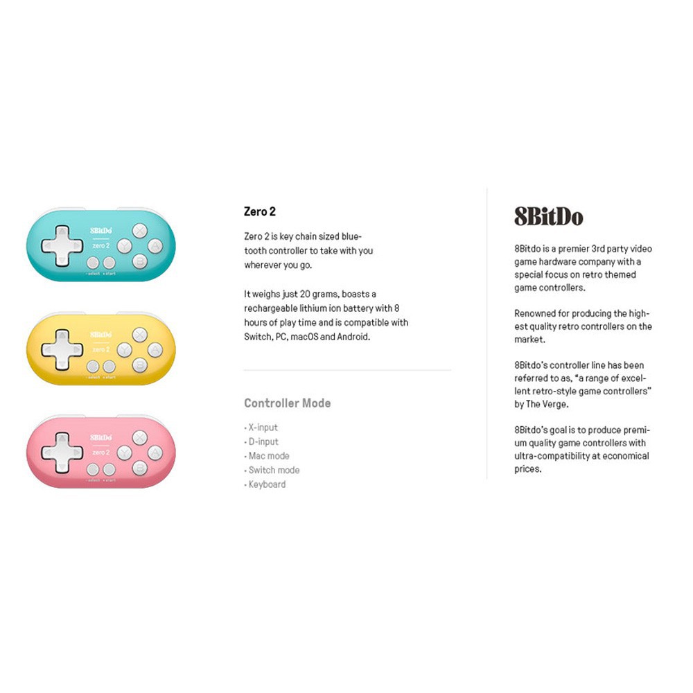 NINTENDO Tay Cầm Chơi Game Bluetooth 8bitdo Zero 2 Cho Raspberry Pi 2b / 3b / 3b + / 4b / Zero / Zero W / Zero