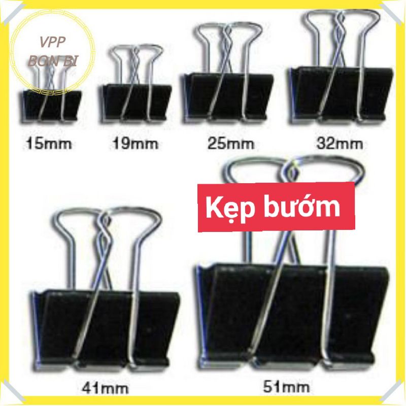 Hộp 12 chiếc kẹp bướm đen loại đẹp - Kẹp bướm 15mm, 19mm, 25mm, 32mm, 41mm, 51mm