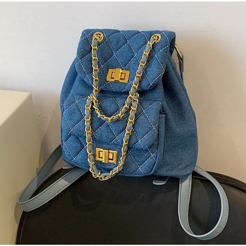 Ba Lô JASMIN NOIR Denim Họa Tiết Ca Rô Đơn Giản Thời Trang Dành Cho Nữ