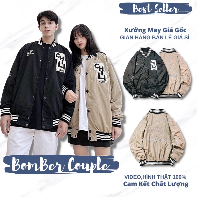 Áo khoác bomber nam nữ dù quảng châu 2 lớp form rộng unisex chất gió xịn thêu CHILL 5 - XMBD 2262